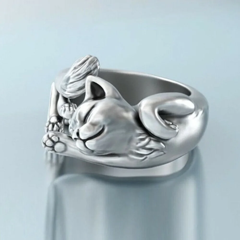 Adorable 925 Silver Kitty Ring